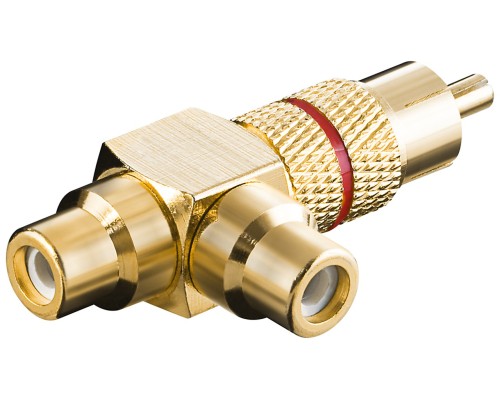 RCA Y Adapter, Male to 2x Female, Gold Version, red