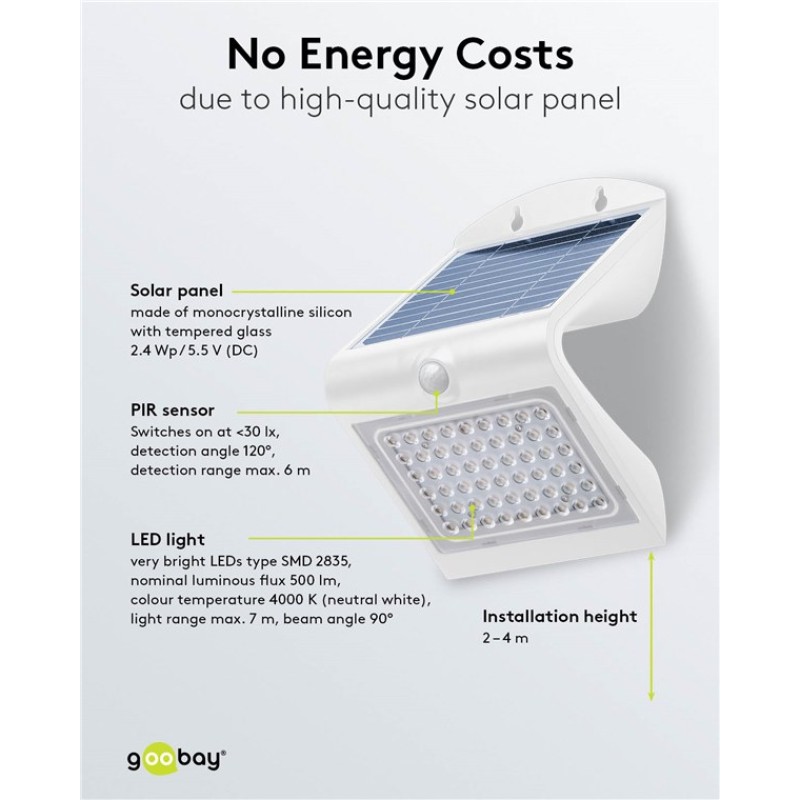 Goobay LED Solar Wall Light with Motion Sensor, 4 W, White