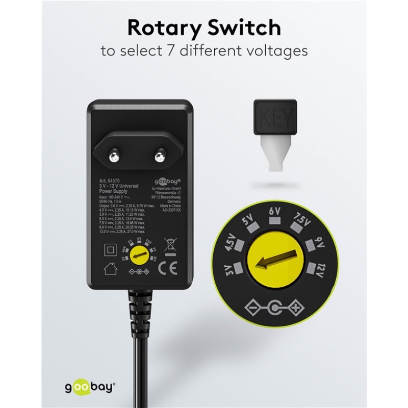 Goobay Universal Power Supply 3V-12V 27W Max