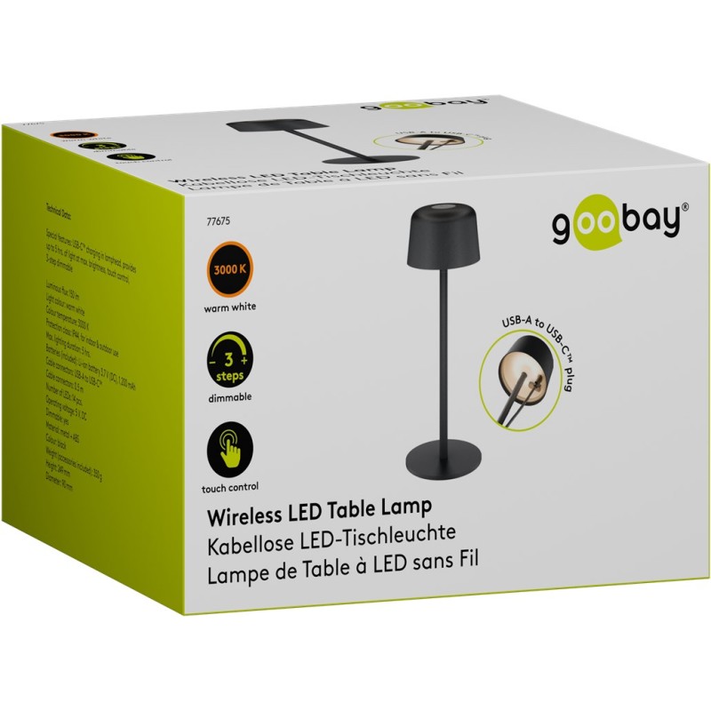 Goobay Wireless LED Table Lamp, Size S, 25 cm, black
