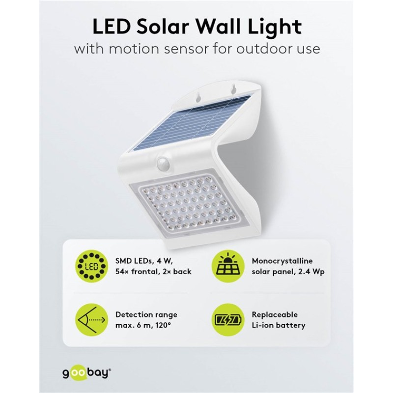 Goobay LED Solar Wall Light with Motion Sensor, 4 W, White