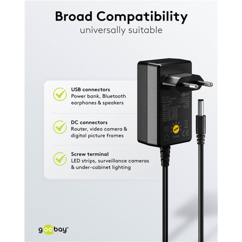 Goobay Universal Power Supply 3V-12V 27W Max