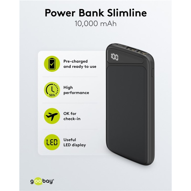 Goobay Power Bank Slimline 10,000 mAh