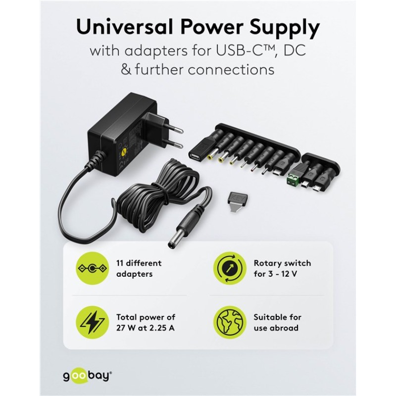 Goobay Universal Power Supply 3V-12V 27W Max