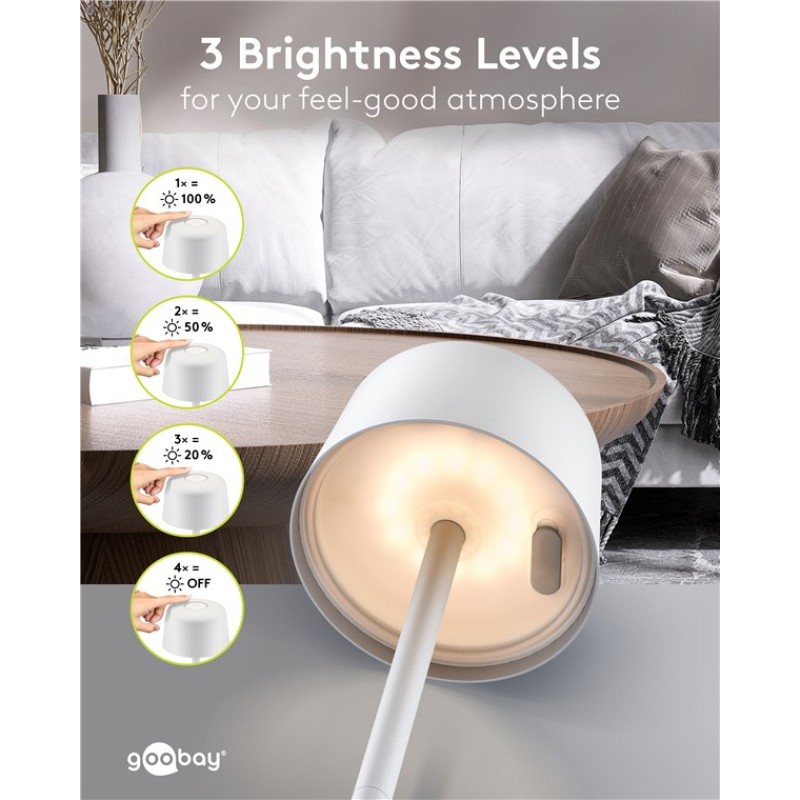 Goobay Wireless LED Table Lamp, Size S, 25 cm, white