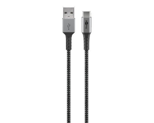 USB-C™ to USB-A Textile Cable with Metal Plugs (Space Grey/Silver), 1 m