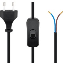 Cable with Euro Plug for Assembly - with Switch, 1.5 m, Black