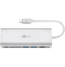 USB-C™ Multiport Adapter (HDMI 4k 30 Hz, USB, CR, RJ45, PD), Aluminium, Silver