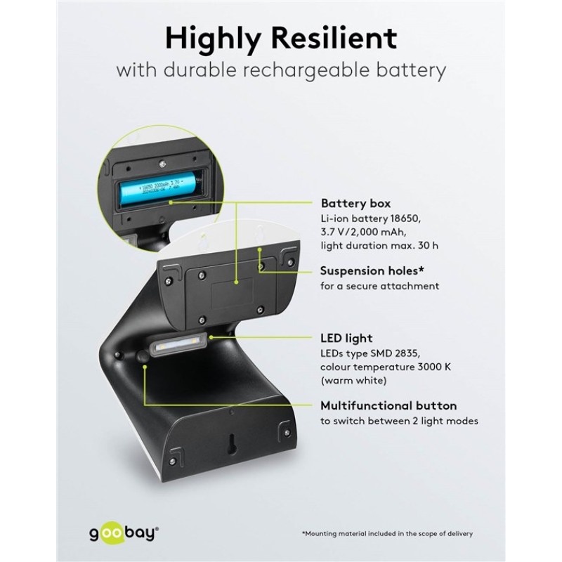 Goobay LED Solar Wall Light with Motion Sensor, 4 W, White