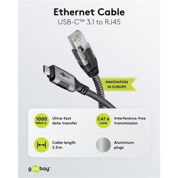 Goobay USB-C 3.1 to RJ45 Ethernet Cable 2m