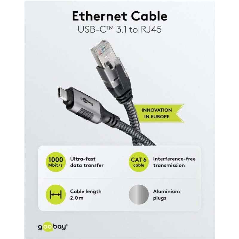 Goobay USB-C 3.1 to RJ45 Ethernet Cable 2m