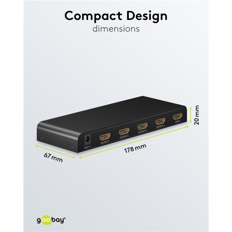 Goobay 1 to 4 HDMI Splitter 4K 30Hz Black