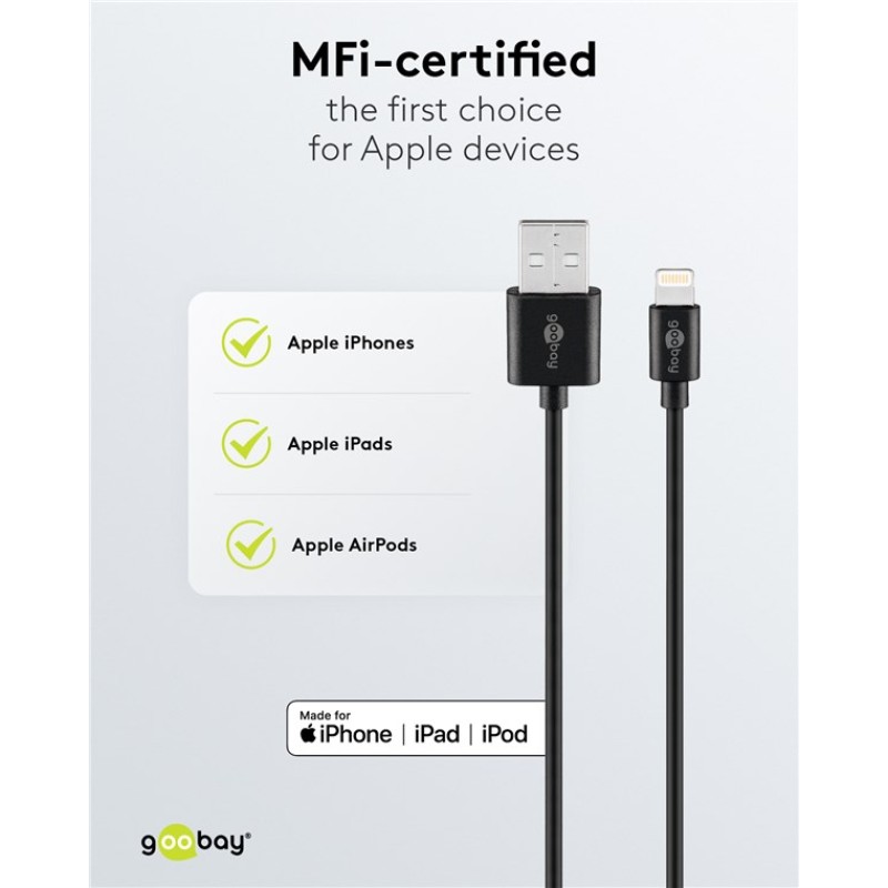 Goobay 0.5m USB-A to Lightning Cable Black