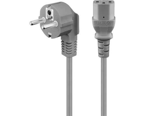Angled IEC Cord, 2 m, Grey