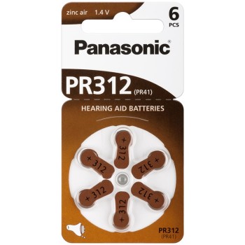 Panasonic PR312 Zinc Air Hearing Aid Batteries 6 Pack