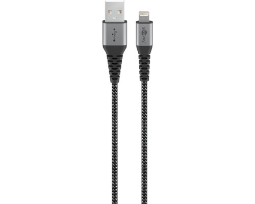 Lightning to USB-A Textile Cable with Metal Plugs (Space Grey/Silver), 2 m