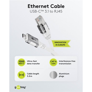 Goobay USB-C 3.1 to RJ45 Ethernet Cable 3m