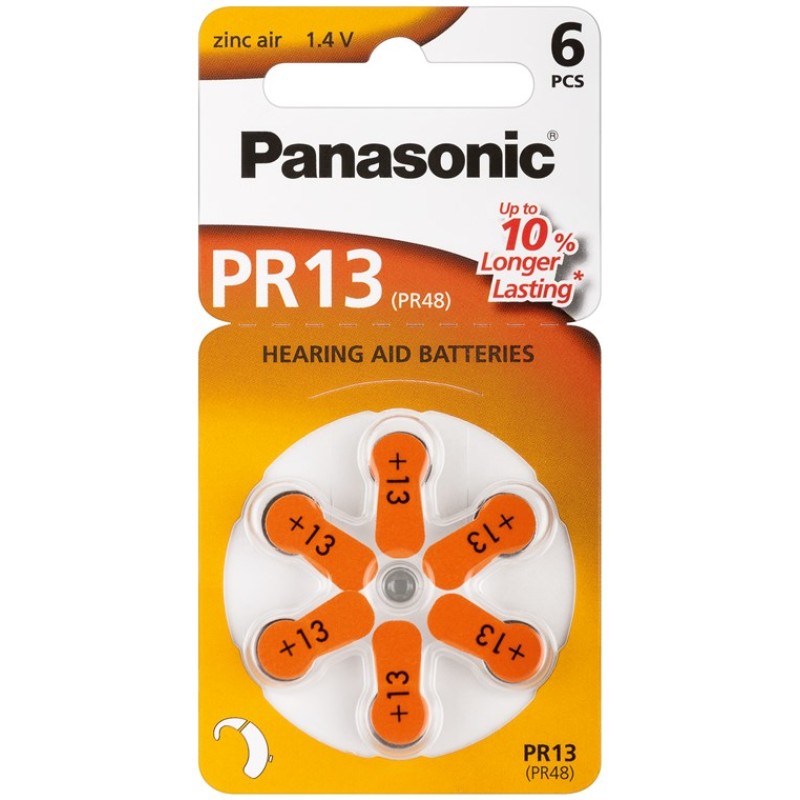 Panasonic PR13 Zinc Air Hearing Aid Batteries 6 Pack