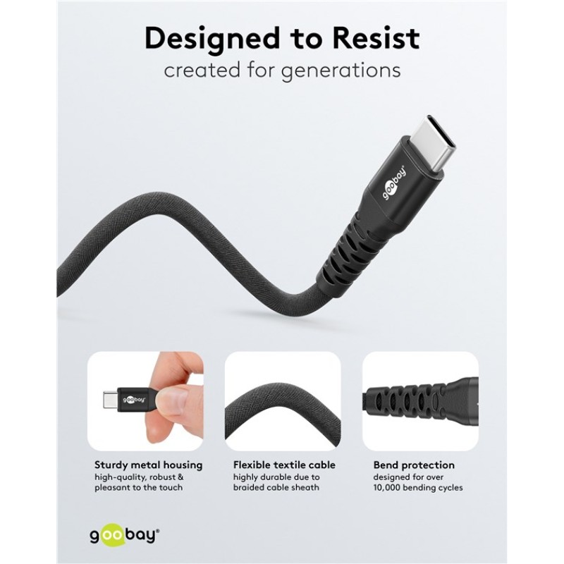Goobay USB-C 3m Textile Cable Black