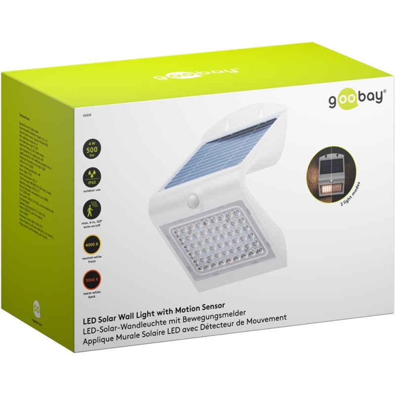 Goobay LED Solar Wall Light with Motion Sensor, 4 W, White