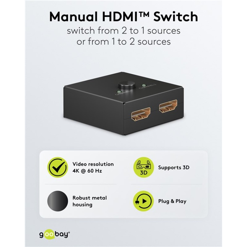 Goobay 2 to 1 HDMI Switch 4K 60Hz Black