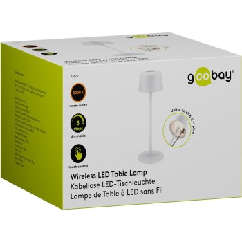 Goobay Wireless LED Table Lamp, Size S, 25 cm, white
