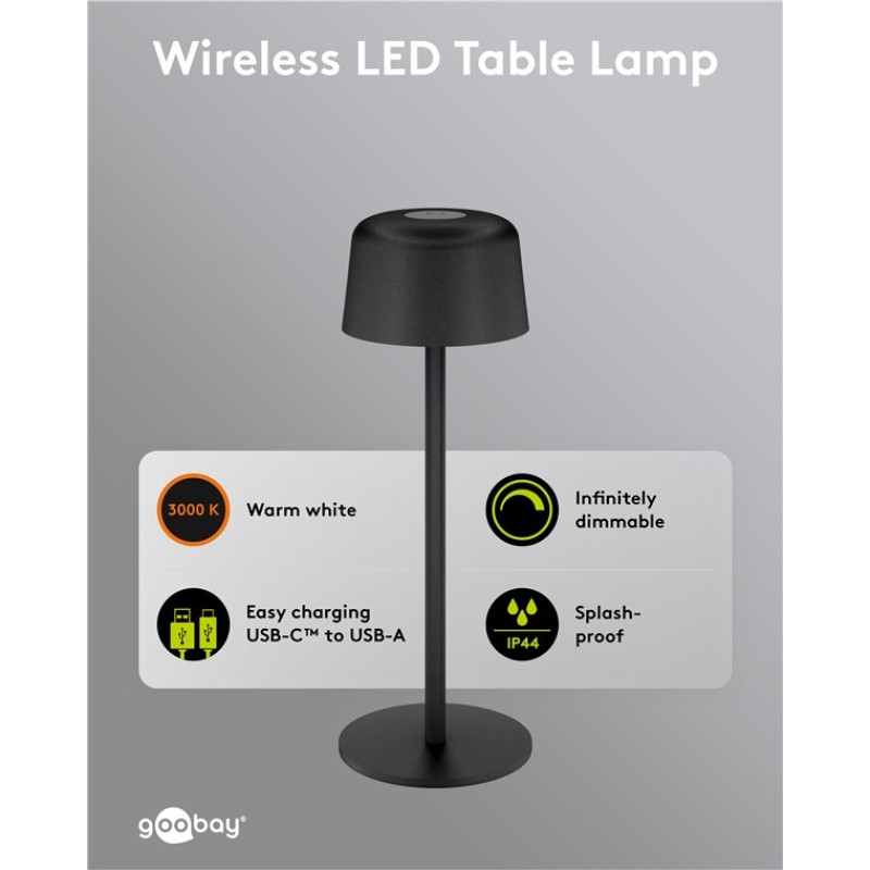 Goobay Wireless LED Table Lamp, Size S, 25 cm, black