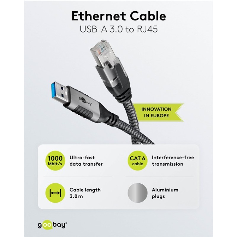 Goobay USB-C 3.0 to RJ45 Ethernet Cable 3m