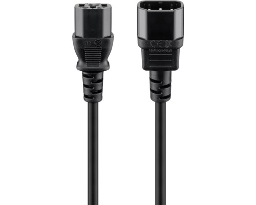 Extension Lead with C13 socket and C14 plug, 1 m, Black