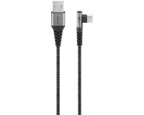 USB-C™ to USB-A Textile Cable with Metal Plugs (Space Grey/Silver), 90°, 1 m
