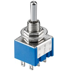Toggle Switch Miniature, ON - OFF - ON, 6 Pins, Blue Housing