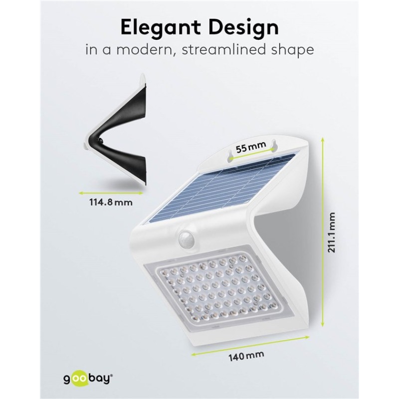 Goobay LED Solar Wall Light with Motion Sensor, 4 W, White