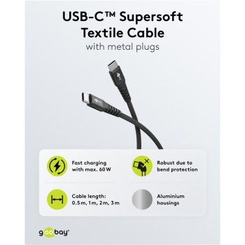 Goobay USB-C 3m Textile Cable Black
