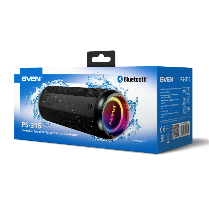 Sven Waterproof portable speaker with backlight Bluetooth USB-flash and microSD card support