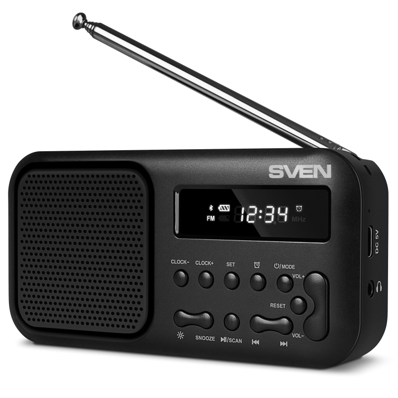 Sven Portable radio with LED display Bluetooth Built-in clock Headphone jack