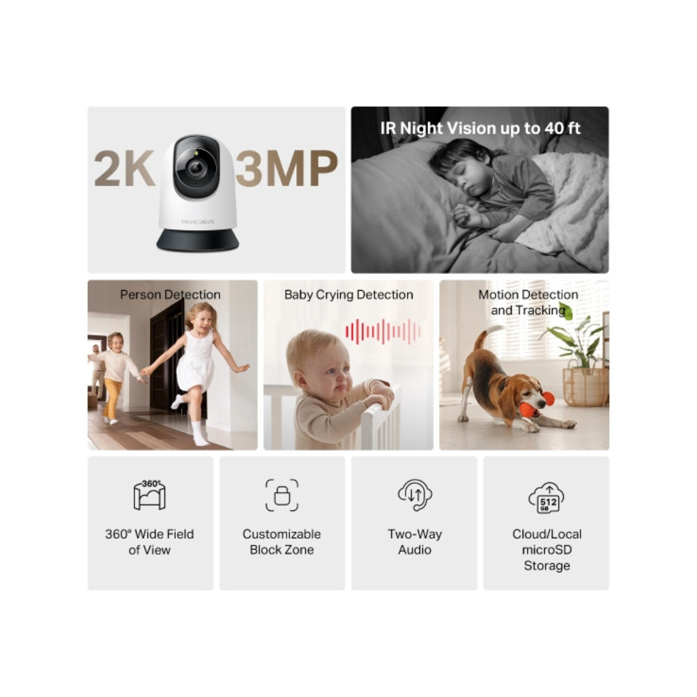 Mercusys MC210 Pan/Tilt Home Security 2K 3MP Camera