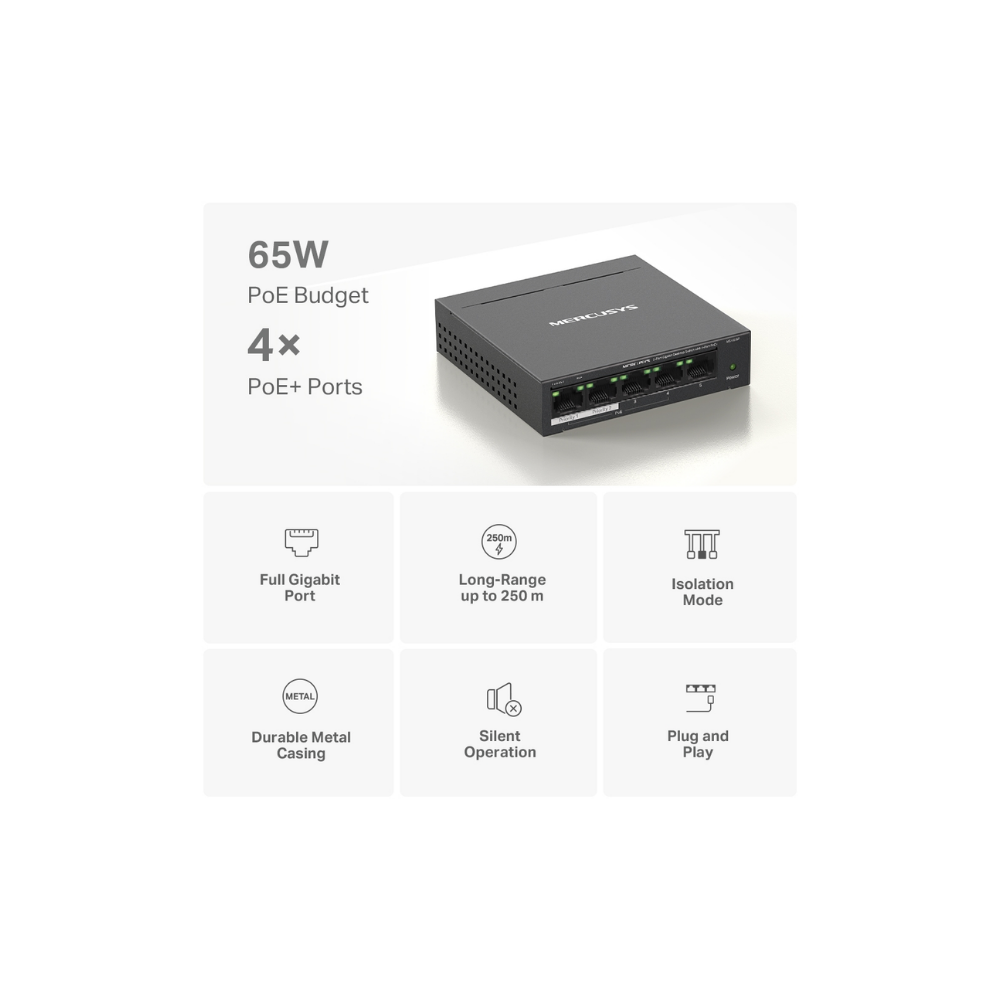 Mercusys MS105GP 5-Port Gigabit Switch with 4-Port PoE+