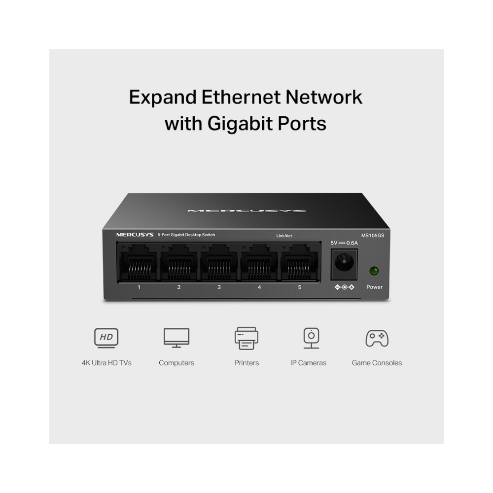 Mercusys MS105GS 5-Port Gigabit Desktop Switch Steel Case