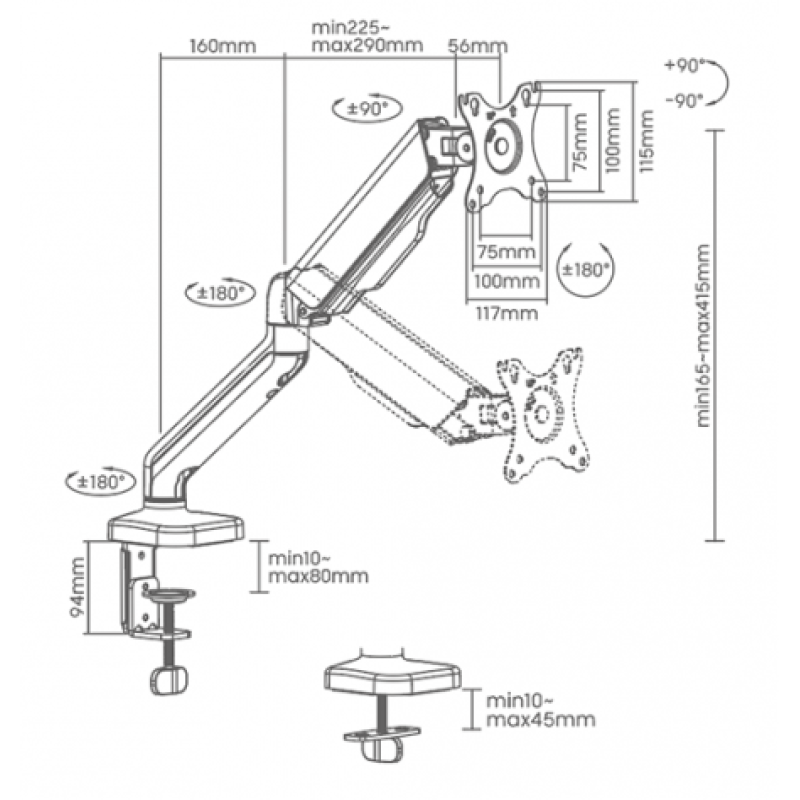 Superior 17-32" Universal Monitor Mount Pro Single