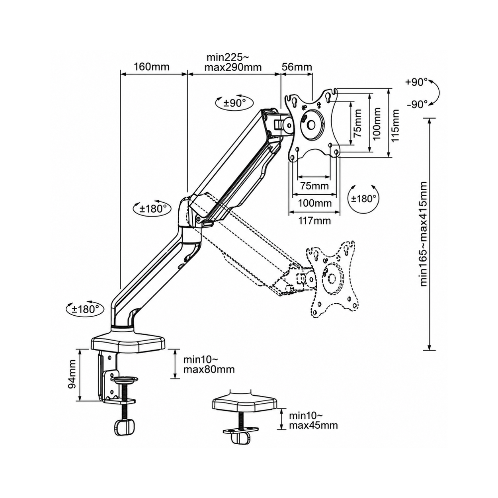 Superior 17-32" Universal Monitor Mount Pro Single