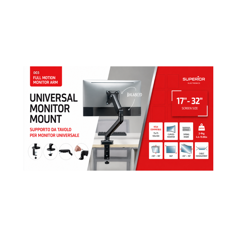 Superior 17-32" Universal Monitor Mount Pro Single
