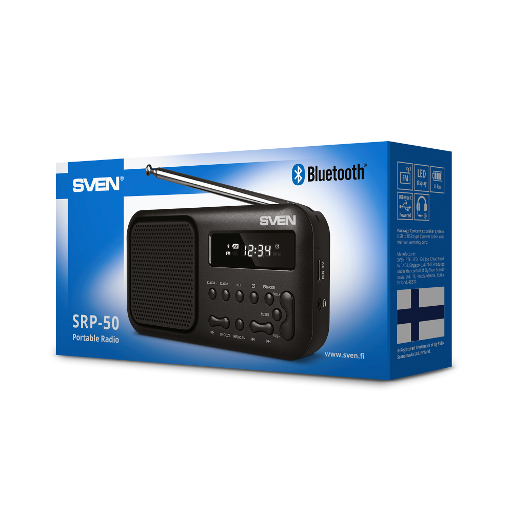 Sven Portable radio with LED display Bluetooth Built-in clock Headphone jack