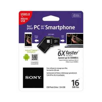 Sony 16GB USB 3.0 & Micro USB Flash Drive Black