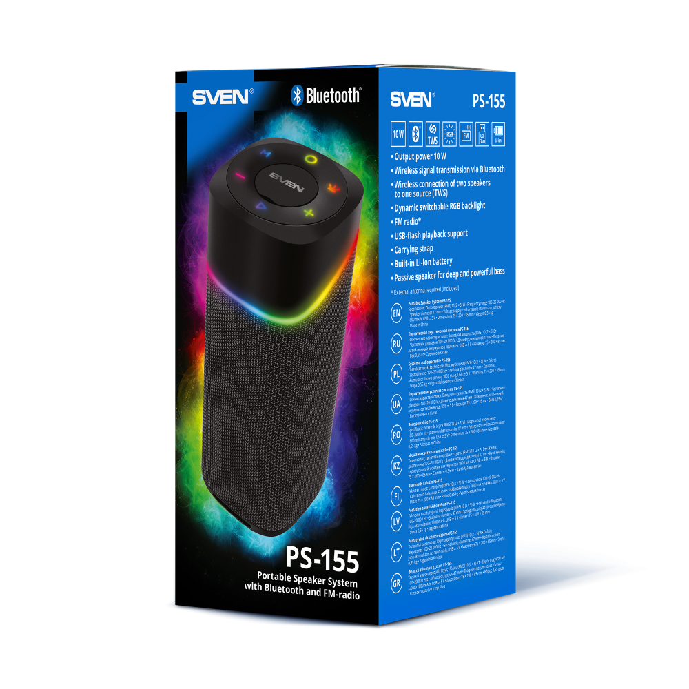 Sven Portable speaker with backlight Bluetooth TWS FM radio