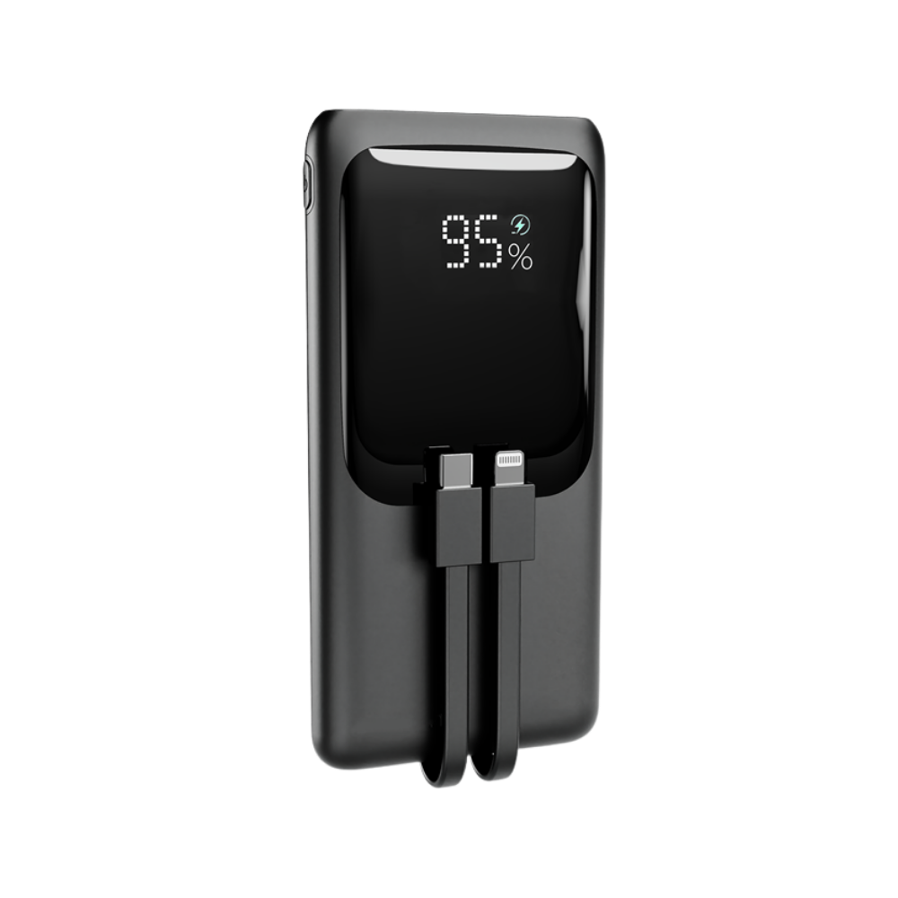 Gembird 20 W Fast charging power bank with integrated cables, 10000 mAh, black