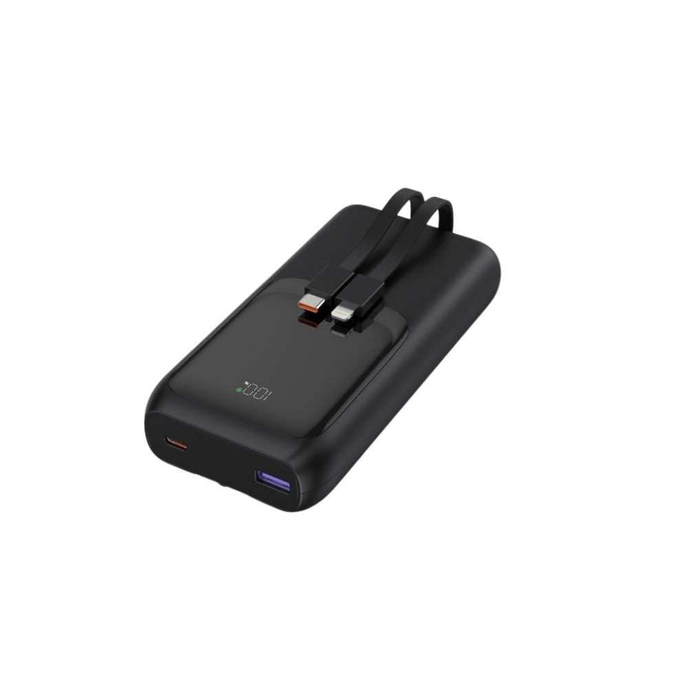 Gembird 20 W Fast charging power bank with integrated cables, 20000 mAh, black