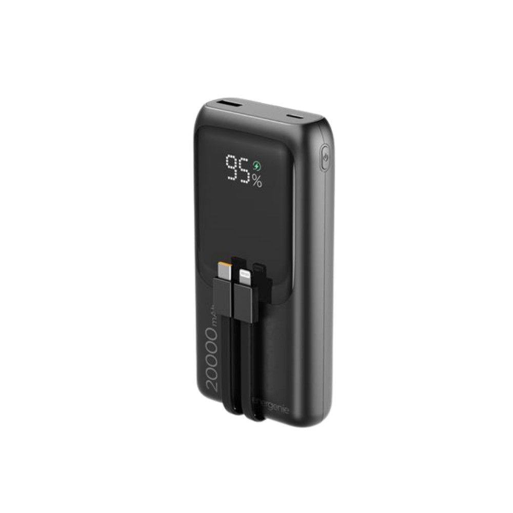 Gembird 20 W Fast charging power bank with integrated cables, 20000 mAh, black