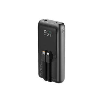 Gembird 20 W Fast charging power bank with integrated cables, 20000 mAh, black