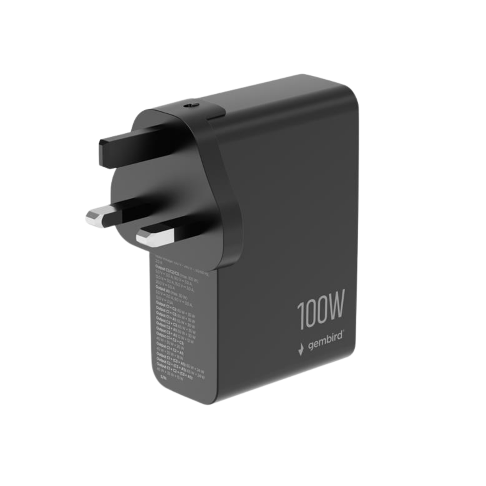 Gembird GaN Charger Without Cable with USB-A Port and 3 USB-C Ports 100W Power