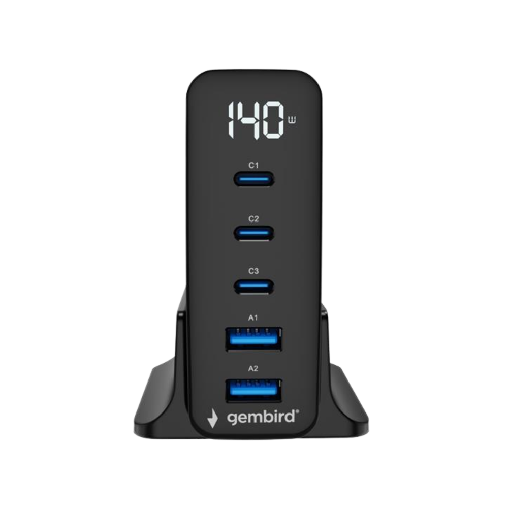 Gembird 5-port 140 W GaN USB fast charger, black